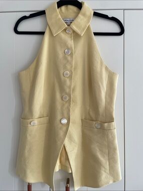 Veronica Beard Pale Yellow Sleeveless Button-Front Halter Tunic